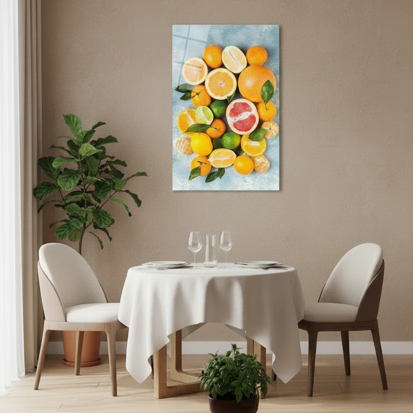 Mixed Citrus Fruits Glass Wall Art