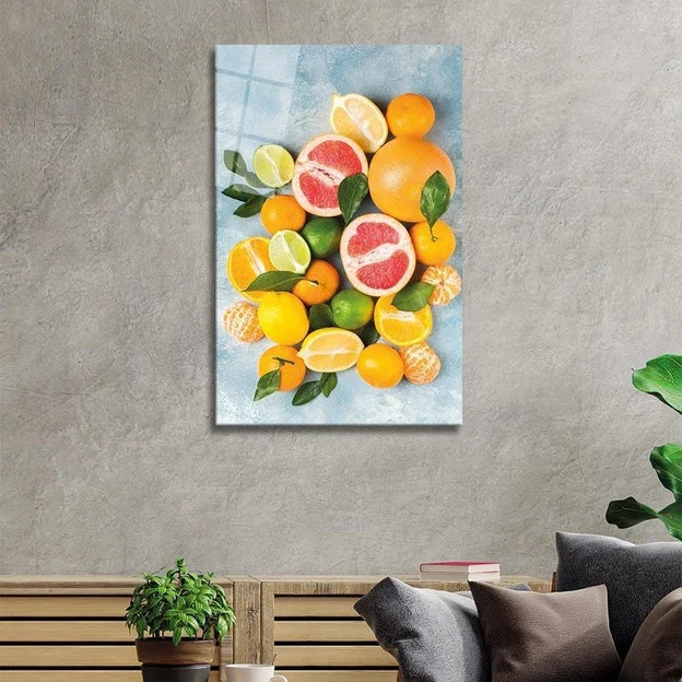 Mixed Citrus Fruits Glass Wall Art