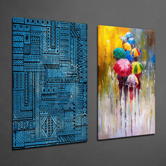 Umbrellas 2 Pieces Combine Glass Wall Art