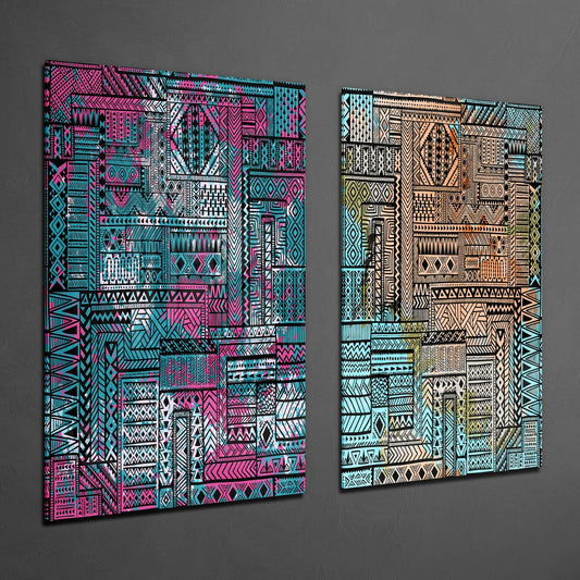 Ethnic Patherns 2 Pieces Combine Glass Wall Art