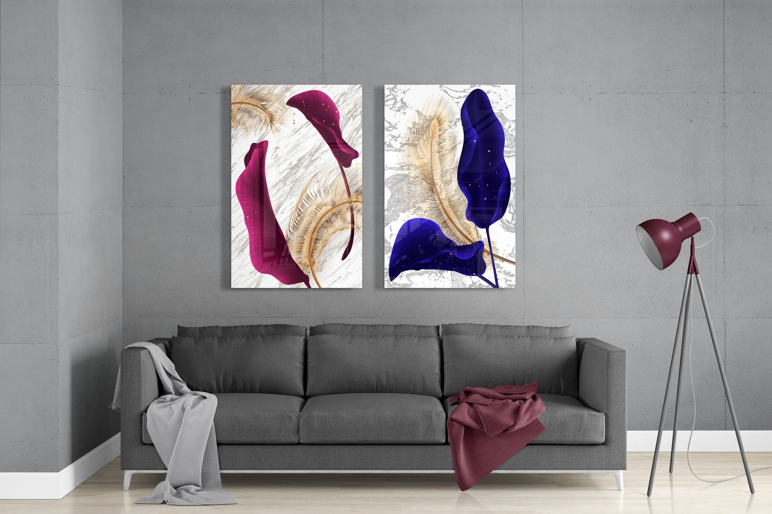 Leaves 2 Pieces Combine Glass Wall Art