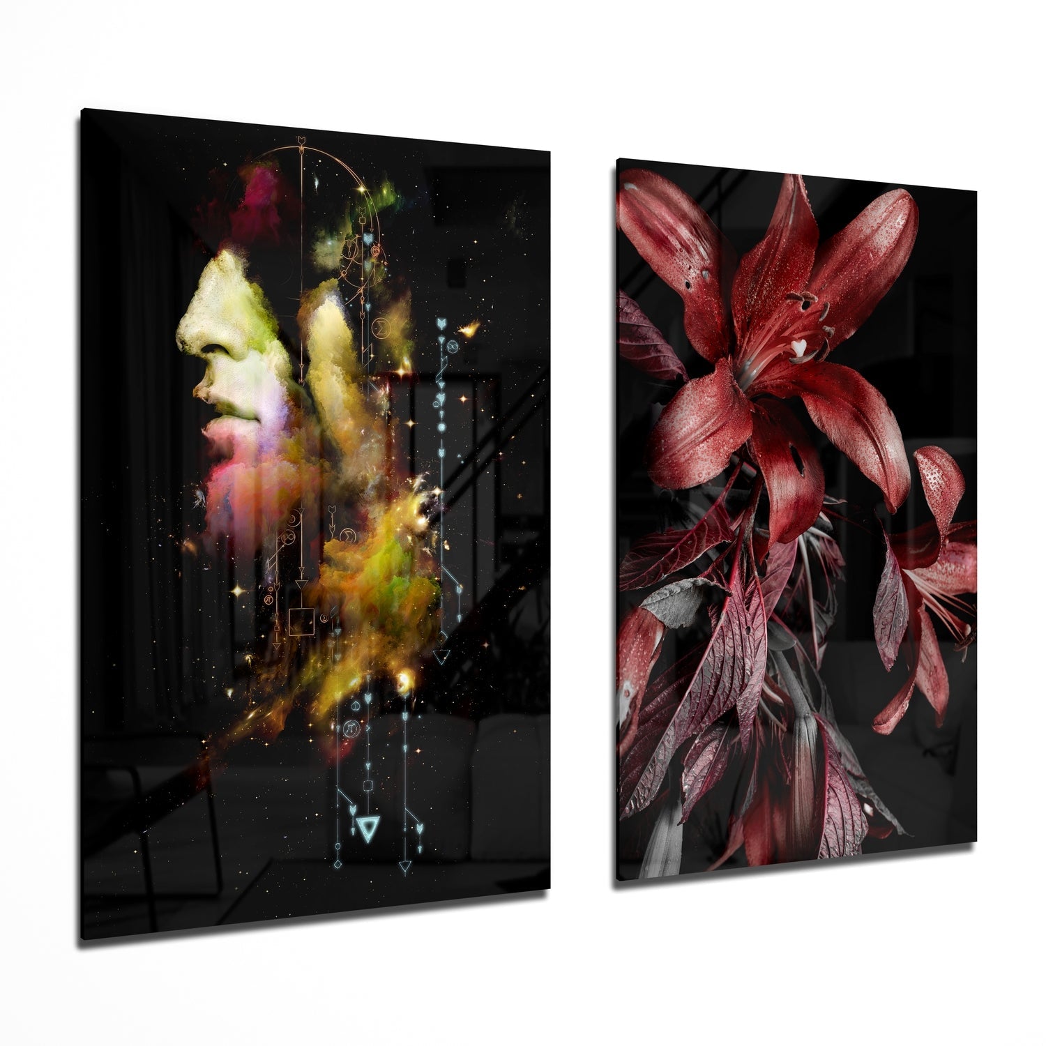 Man and Flower 2 Pieces Combine Glass Wall Art