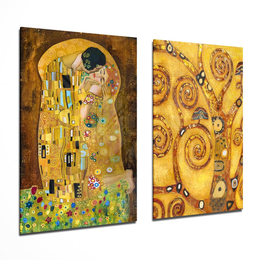 Klimt 2 Pieces Combine Glass Wall Art