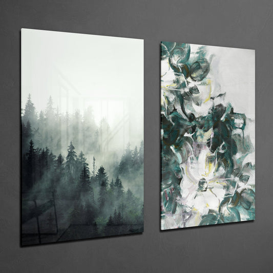 Tones of Green 2 Pieces Combine Glass Wall Art