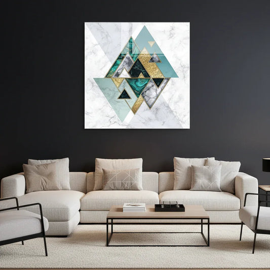 Turquoise & White Marble Glass Wall Art - LUXARTDECO