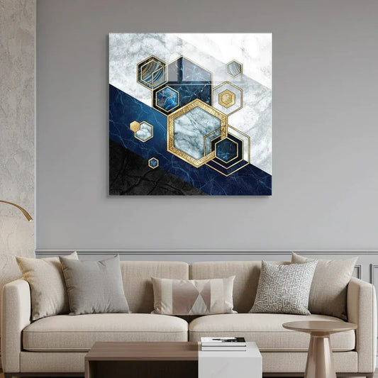 Blue & White Marble Glass Wall Art - LUXARTDECO