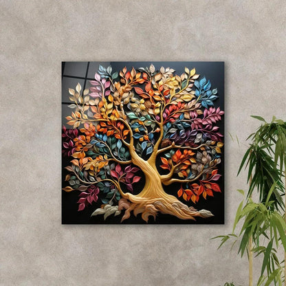 Vibrant Colorful Tree Glass Wall Art - LUXARTDECO