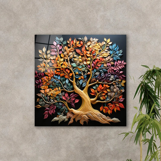 Colorful Tree Glass Wall Art