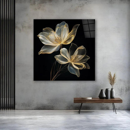Gold Flower Glass Wall Art - LUXARTDECO