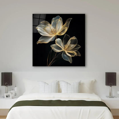 Gold Flower Glass Wall Art - LUXARTDECO