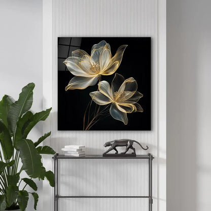 Gold Flower Glass Wall Art - LUXARTDECO
