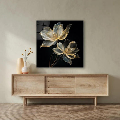Gold Flower Glass Wall Art - LUXARTDECO
