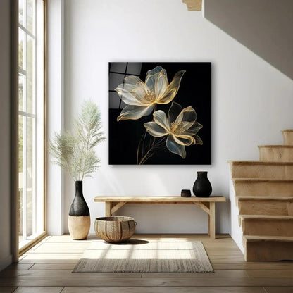 Gold Flower Glass Wall Art - LUXARTDECO