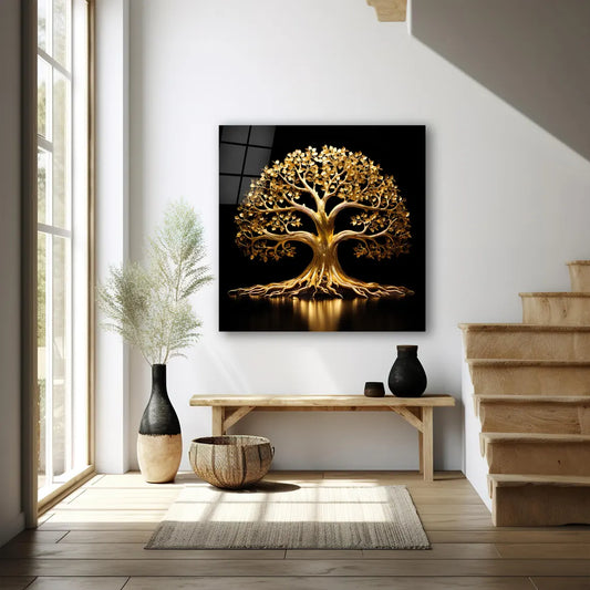 Gold Tree Glass Wall Art