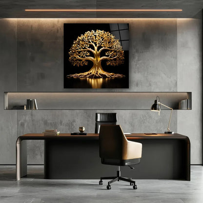 Gold Tree Glass Wall Art - LUXARTDECO