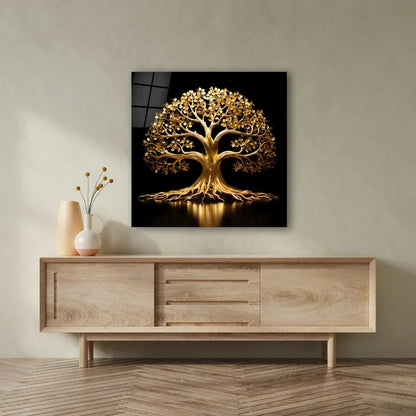 Gold Tree Glass Wall Art - LUXARTDECO
