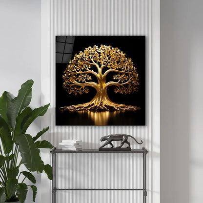 Gold Tree Glass Wall Art - LUXARTDECO