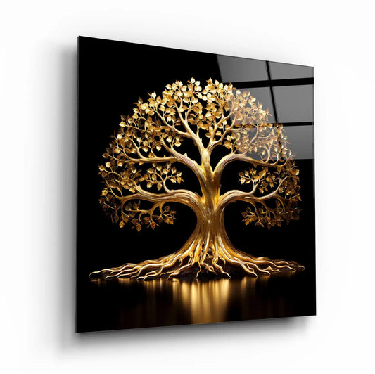 Gold Tree Glass Wall Art