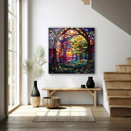 Colorful Tree Glass Wall Art