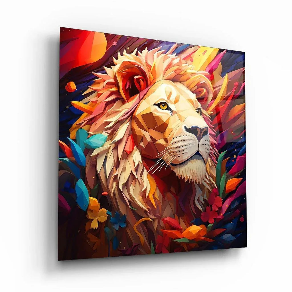 Colorful Lion Glass Wall Art - LUXARTDECO