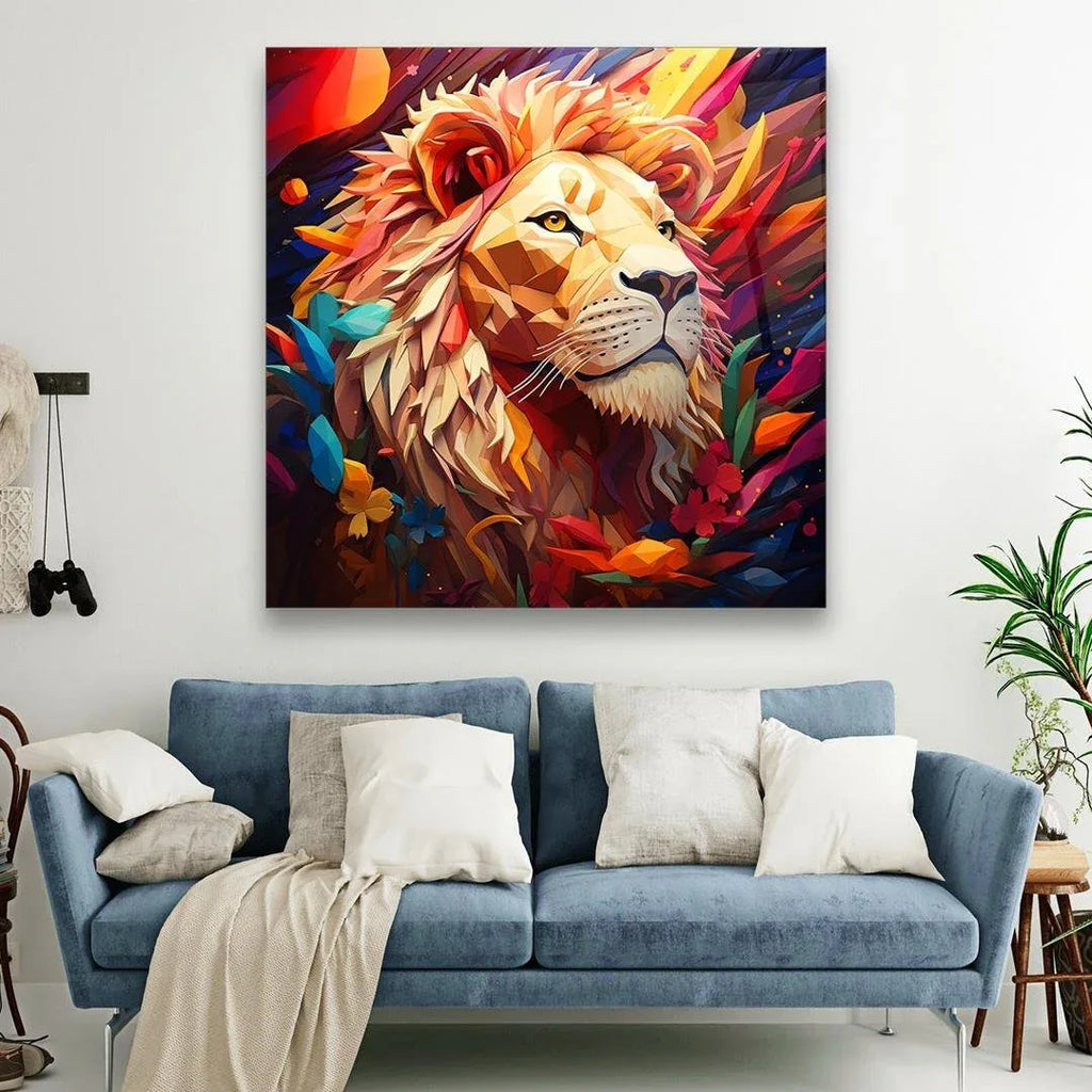 Colorful Lion Glass Wall Art - LUXARTDECO