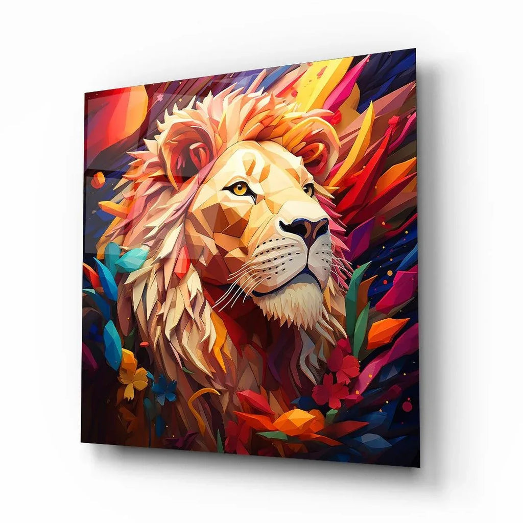 Colorful Lion Glass Wall Art - LUXARTDECO