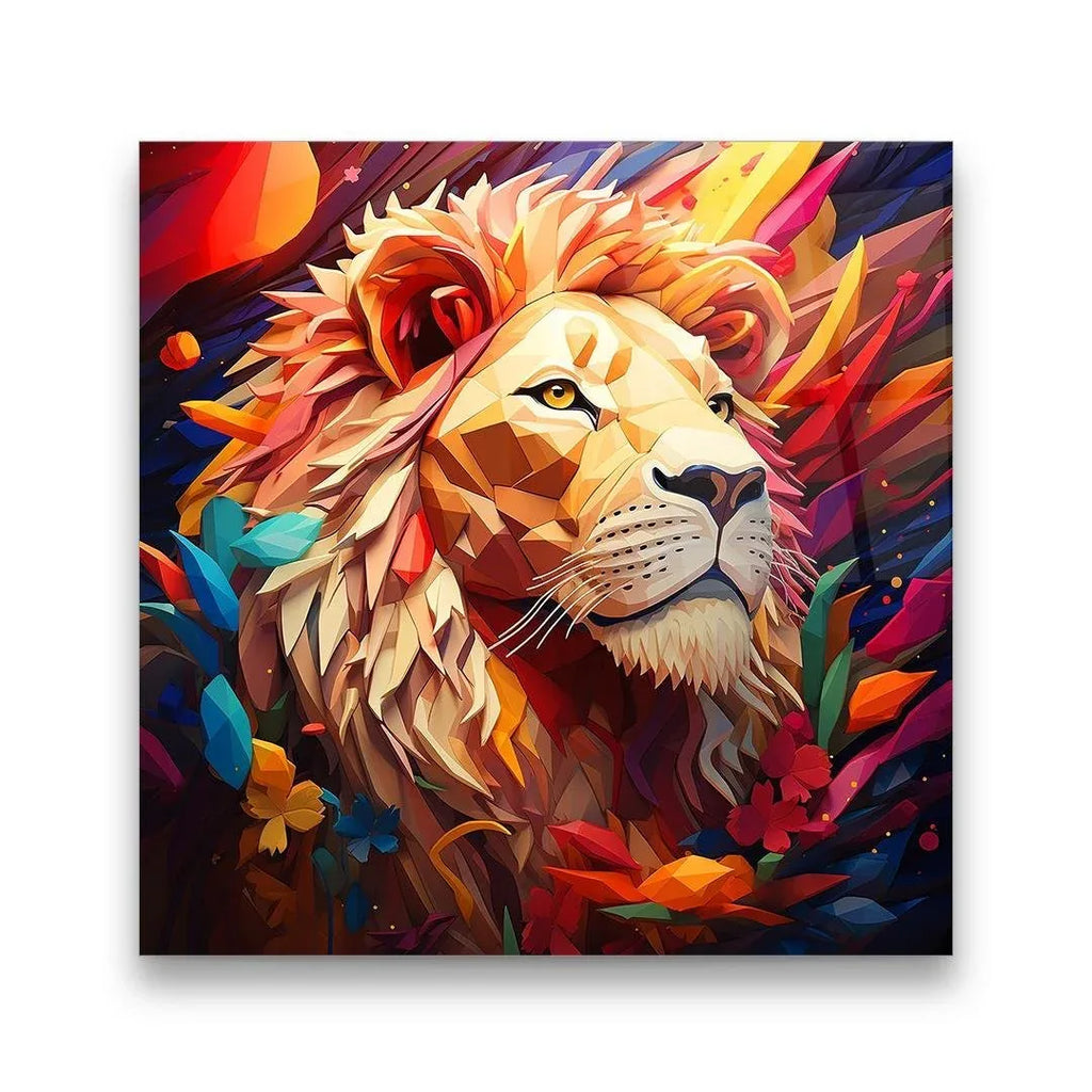 Colorful Lion Glass Wall Art - LUXARTDECO