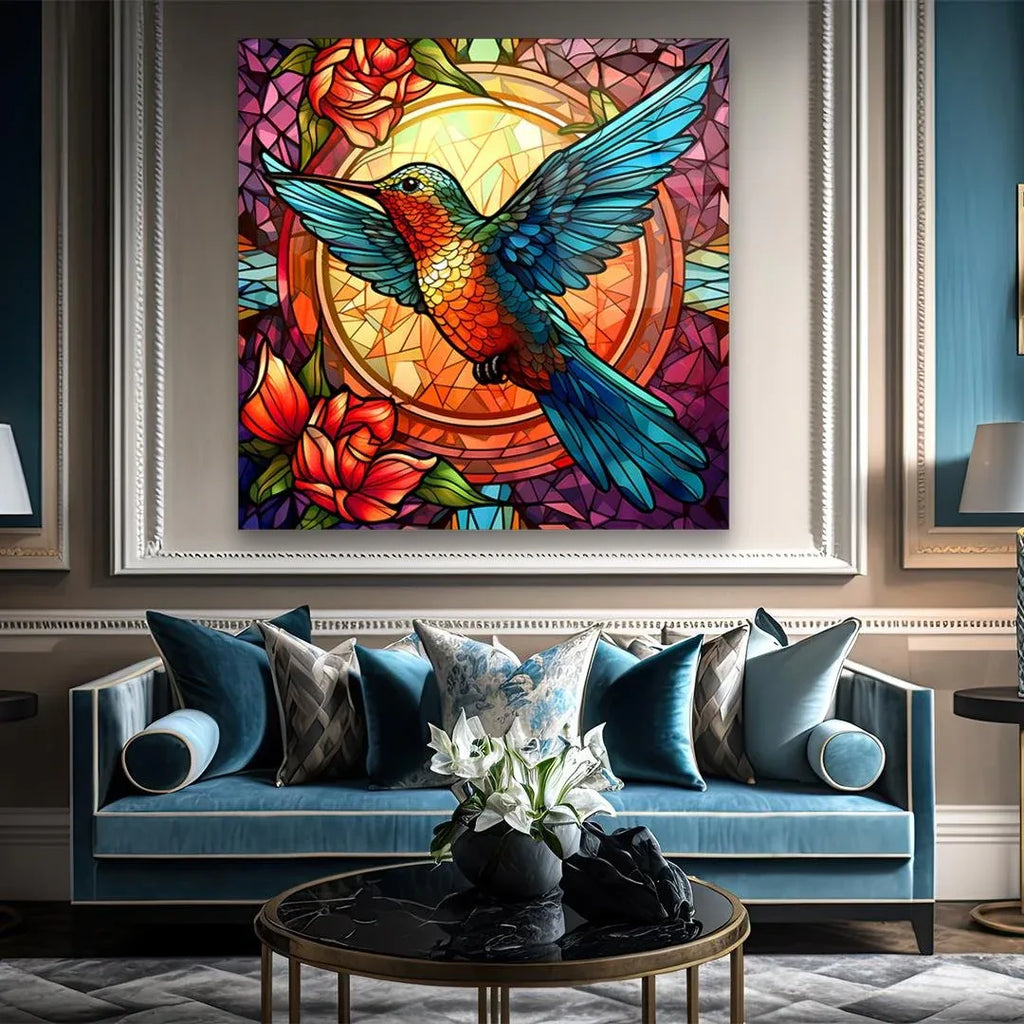 Colorful Hummingbird Glass Wall Art - LUXARTDECO