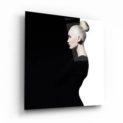 Black & White Woman Glass Wall Art - LUXARTDECO