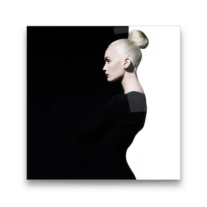 Black & White Woman Glass Wall Art - LUXARTDECO