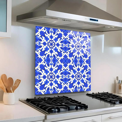 Blue Tiles Glass Wall Art - LUXARTDECO