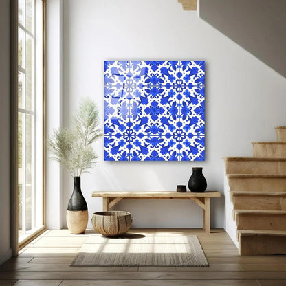 Blue Tiles Glass Wall Art - LUXARTDECO