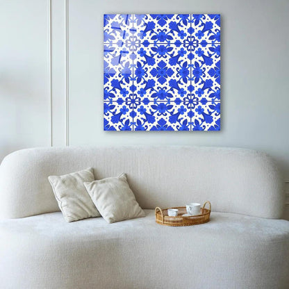Blue Tiles Glass Wall Art - LUXARTDECO