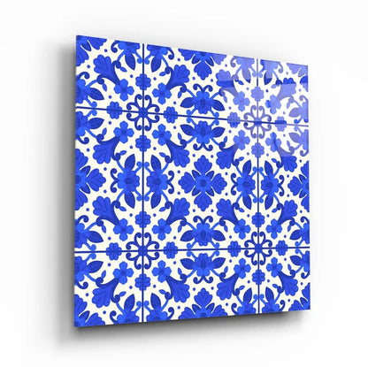 Blue Tiles Glass Wall Art - LUXARTDECO