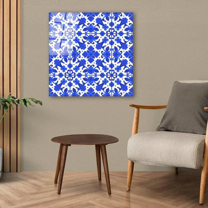 Blue Tiles Glass Wall Art - LUXARTDECO
