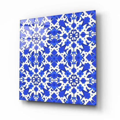 Blue Tiles Glass Wall Art - LUXARTDECO