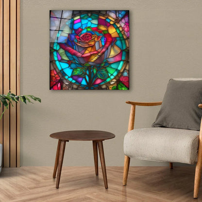 Stained Glass Effect Rose Wall Art - LUXARTDECO