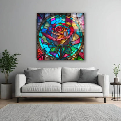 Stained Glass Effect Rose Wall Art - LUXARTDECO