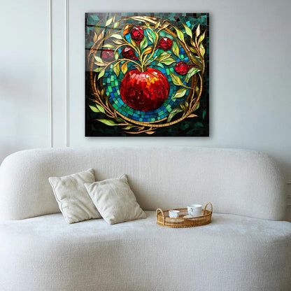 Red Pomegranate Glass Wall Art - LUXARTDECO