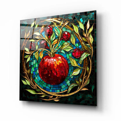 Red Pomegranate Glass Wall Art - LUXARTDECO