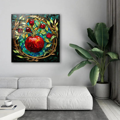 Red Pomegranate Glass Wall Art - LUXARTDECO