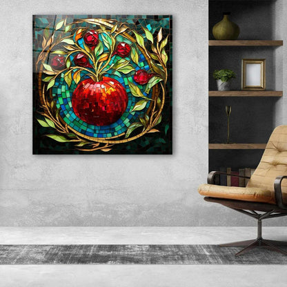 Red Pomegranate Glass Wall Art - LUXARTDECO