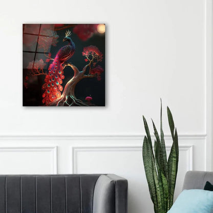 Vibrant Peacock Glass Wall Art - LUXARTDECO