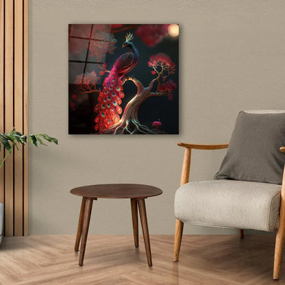 Vibrant Peacock Glass Wall Art - LUXARTDECO
