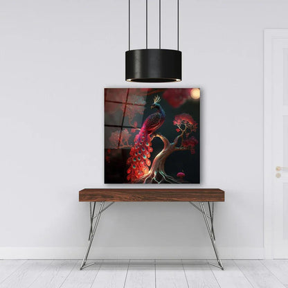 Vibrant Peacock Glass Wall Art - LUXARTDECO