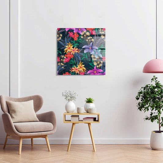 Colorful Flowers Glass Wall Art