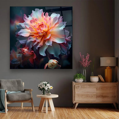 Blue & Pink Flower Glass Wall Art - LUXARTDECO