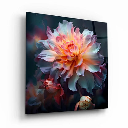Blue & Pink Flower Glass Wall Art - LUXARTDECO