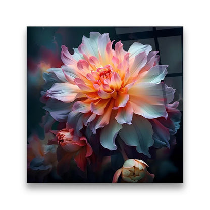 Blue & Pink Flower Glass Wall Art - LUXARTDECO