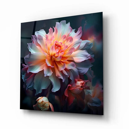 Blue & Pink Flower Glass Wall Art - LUXARTDECO